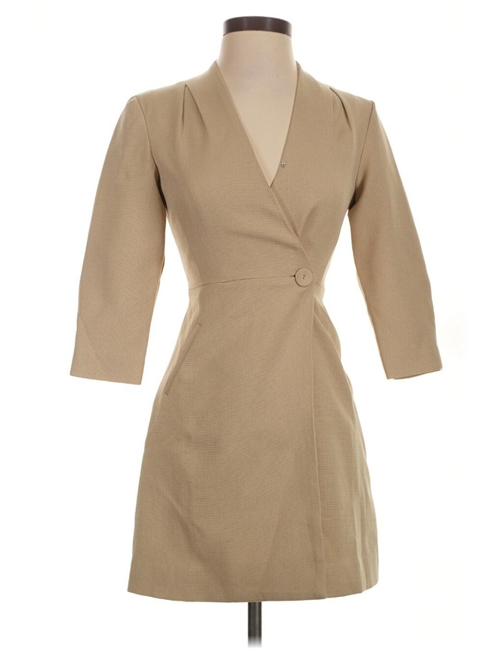 Tailored Wrap-Front Tan Dress